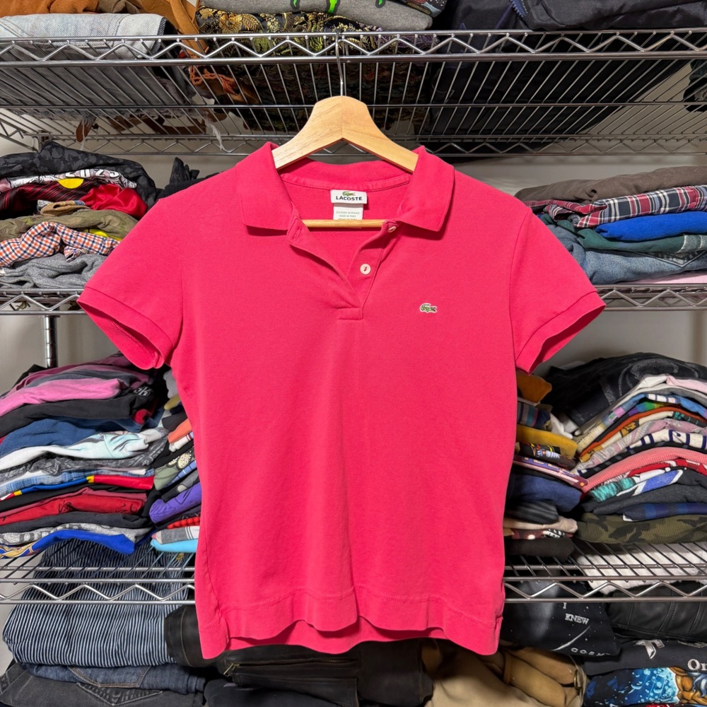 Lacoste Polo Shirt Womens 40 Pink Short Sleeve Pique Cotton Croc Logo Classic